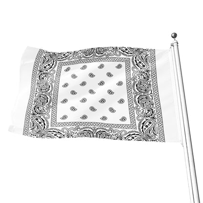 White And Black Paisley Bandana Print Flag