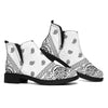 White And Black Paisley Bandana Print Flat Ankle Boots