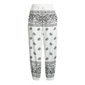 White And Black Paisley Bandana Print Fleece Lined Knit Pants