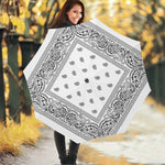 White And Black Paisley Bandana Print Foldable Umbrella