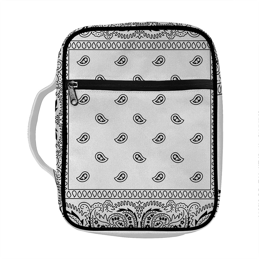 White And Black Paisley Bandana Print Front Pocket Bible Bag
