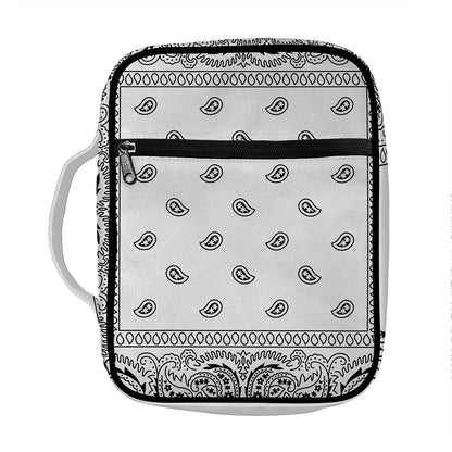 White And Black Paisley Bandana Print Front Pocket Bible Bag