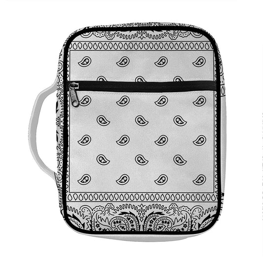 White And Black Paisley Bandana Print Front Pocket Bible Bag