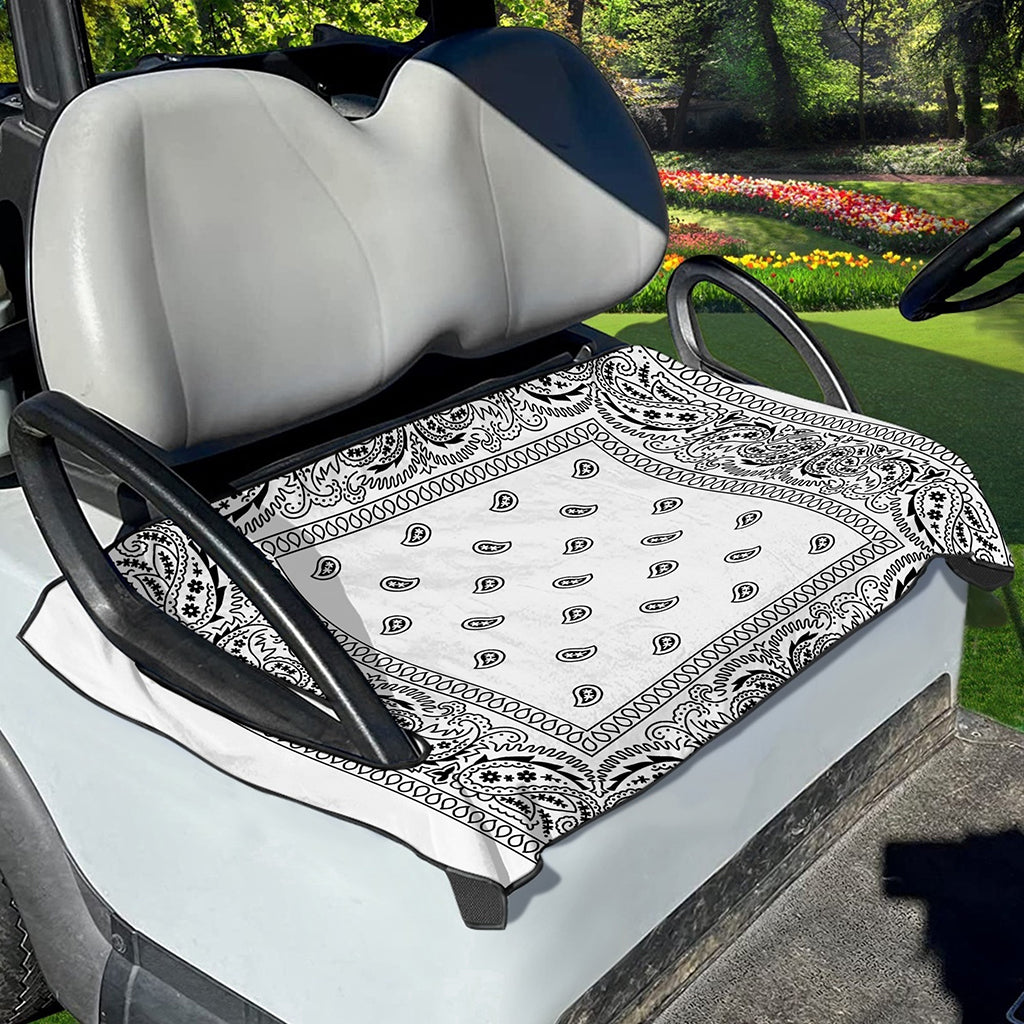 White And Black Paisley Bandana Print Golf Cart Seat Cover
