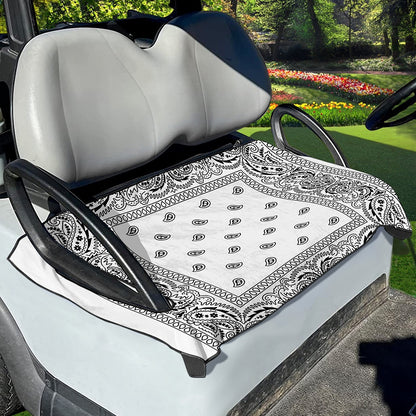 White And Black Paisley Bandana Print Golf Cart Seat Cover