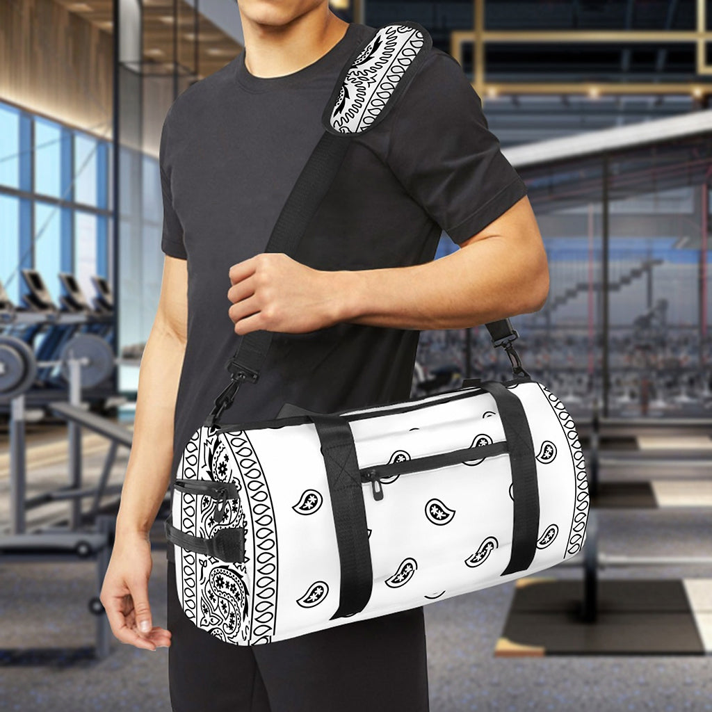 White And Black Paisley Bandana Print Gym Bag
