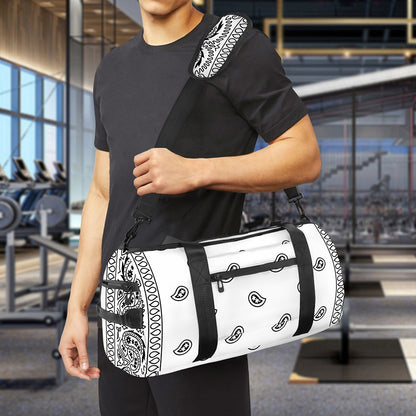 White And Black Paisley Bandana Print Gym Bag