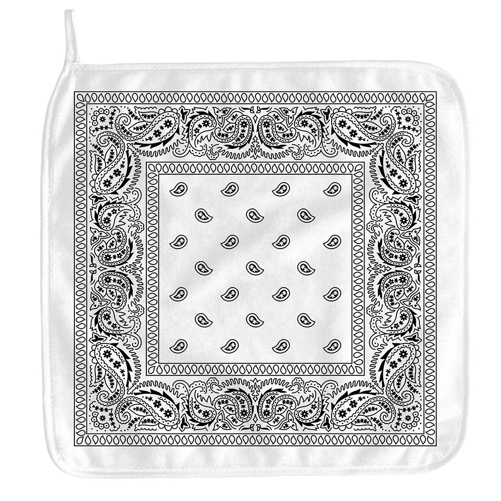 White And Black Paisley Bandana Print Hand Towel