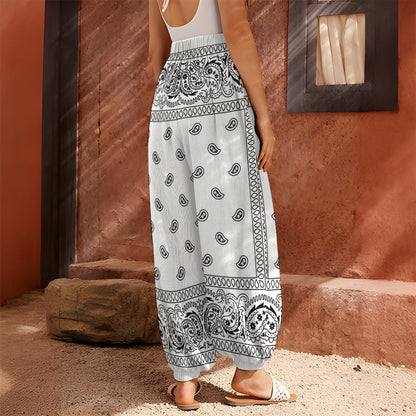 White And Black Paisley Bandana Print Harem Pants