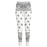 White And Black Paisley Bandana Print High-Waisted Pocket Leggings