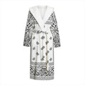 White And Black Paisley Bandana Print Hooded Bathrobe