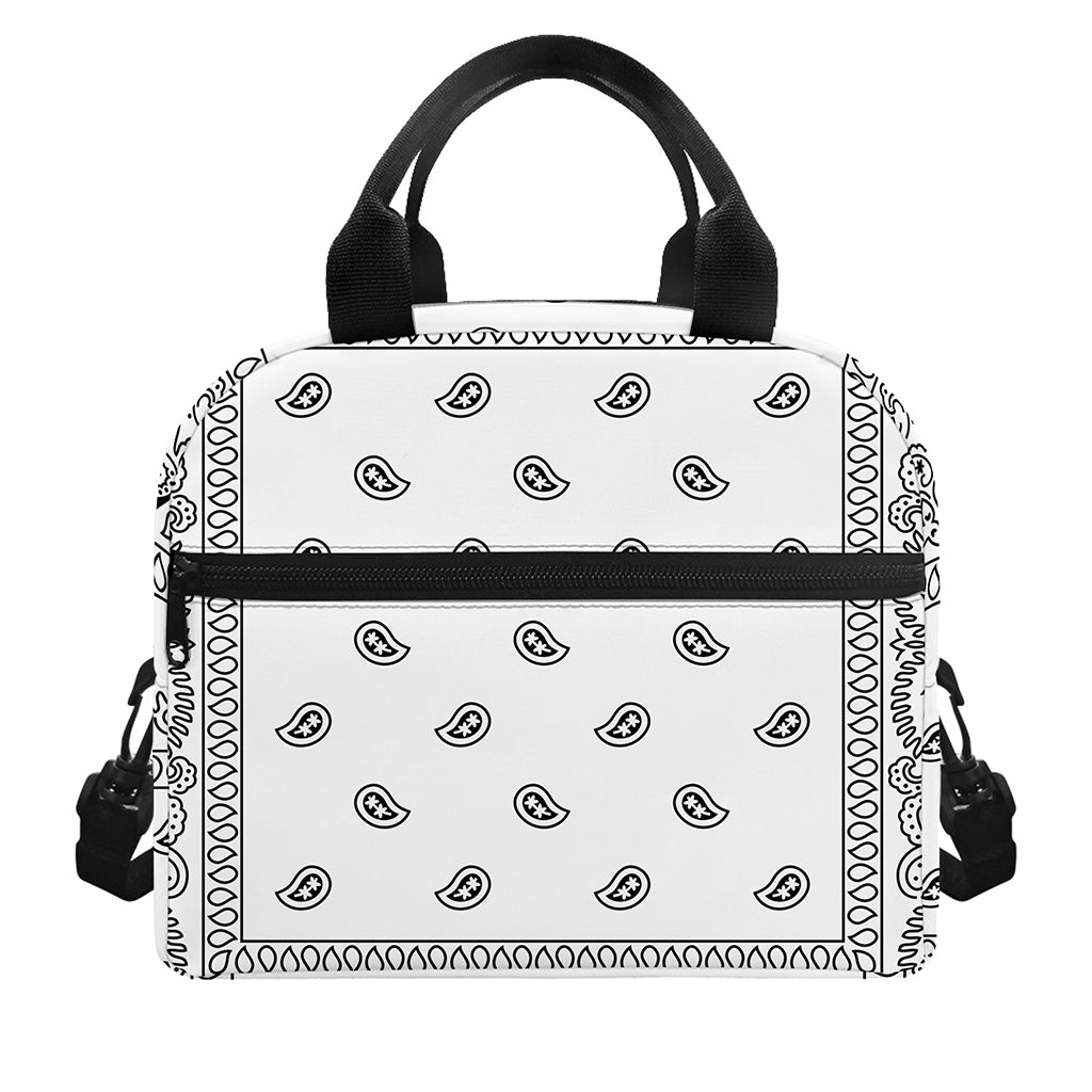 White And Black Paisley Bandana Print Insulated Lunch Bag