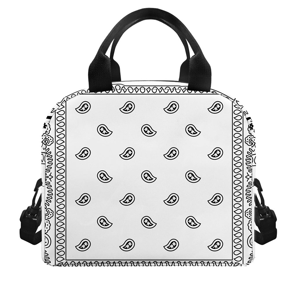 White And Black Paisley Bandana Print Insulated Lunch Bag