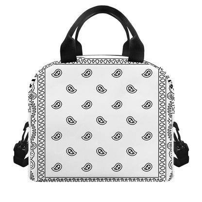 White And Black Paisley Bandana Print Insulated Lunch Bag