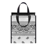 White And Black Paisley Bandana Print Insulated Lunch Tote
