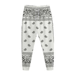 White And Black Paisley Bandana Print Jogger Pants