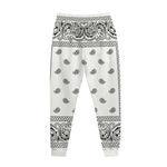 White And Black Paisley Bandana Print Jogger Pants