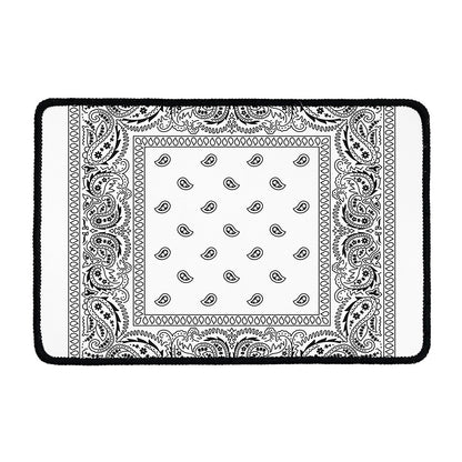 White And Black Paisley Bandana Print Kitchen Mat