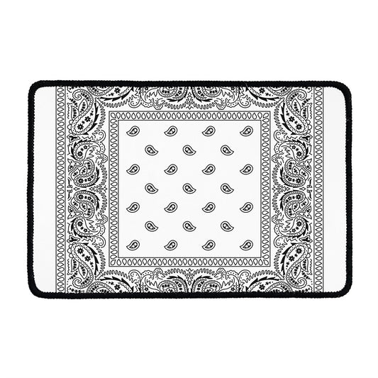 White And Black Paisley Bandana Print Kitchen Mat