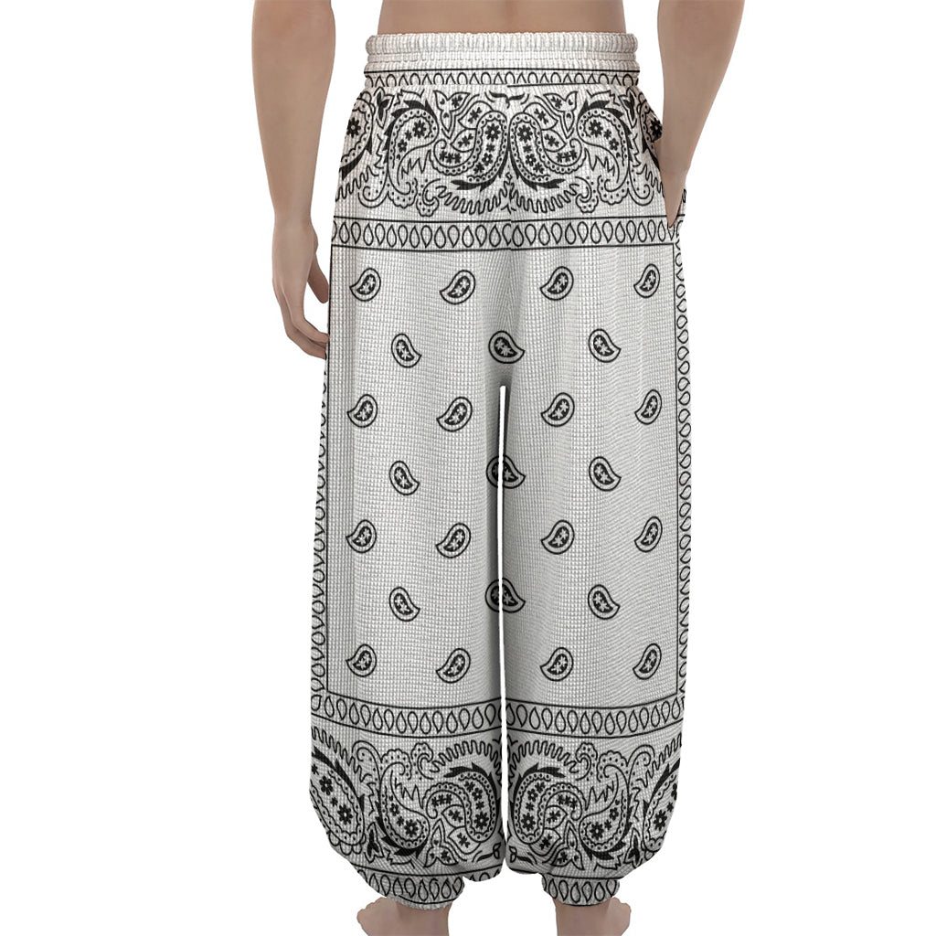 White And Black Paisley Bandana Print Lantern Pants