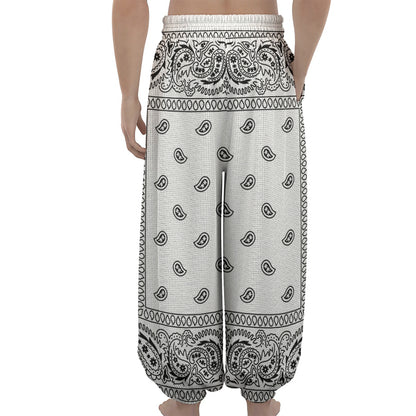 White And Black Paisley Bandana Print Lantern Pants