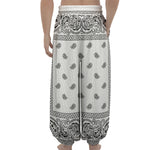 White And Black Paisley Bandana Print Lantern Pants