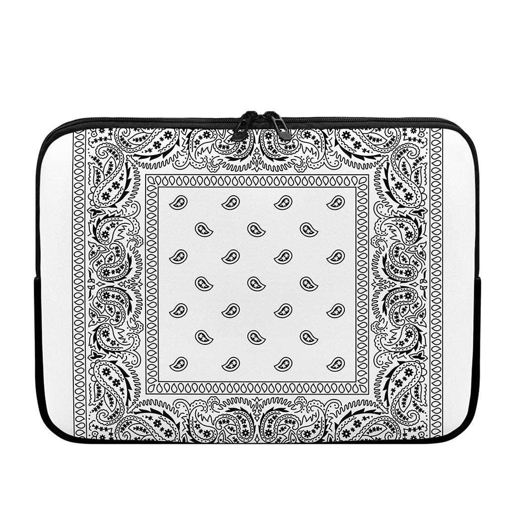 White And Black Paisley Bandana Print Laptop Sleeve