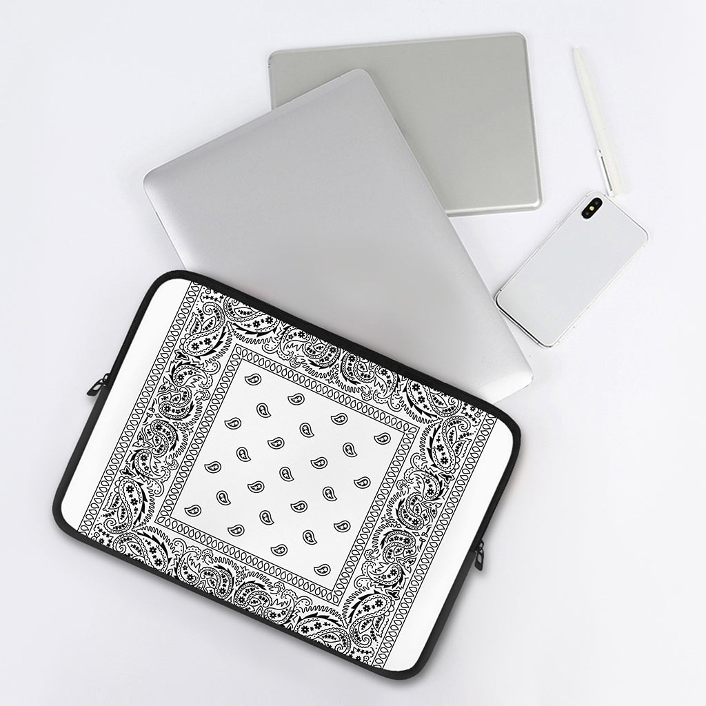 White And Black Paisley Bandana Print Laptop Sleeve
