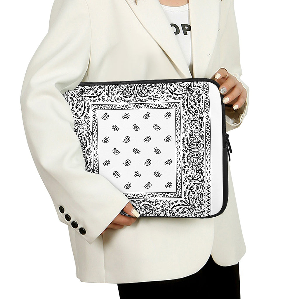 White And Black Paisley Bandana Print Laptop Sleeve