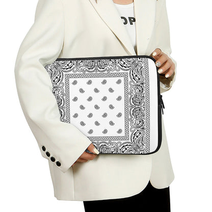 White And Black Paisley Bandana Print Laptop Sleeve