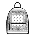 White And Black Paisley Bandana Print Leather Backpack