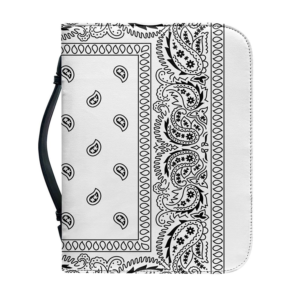 White And Black Paisley Bandana Print Leather Bible Cover