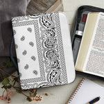 White And Black Paisley Bandana Print Leather Bible Cover