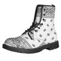 White And Black Paisley Bandana Print Lace-Up Boots