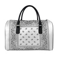 White And Black Paisley Bandana Print Leather Duffel Bag