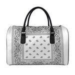 White And Black Paisley Bandana Print Leather Duffle Bag