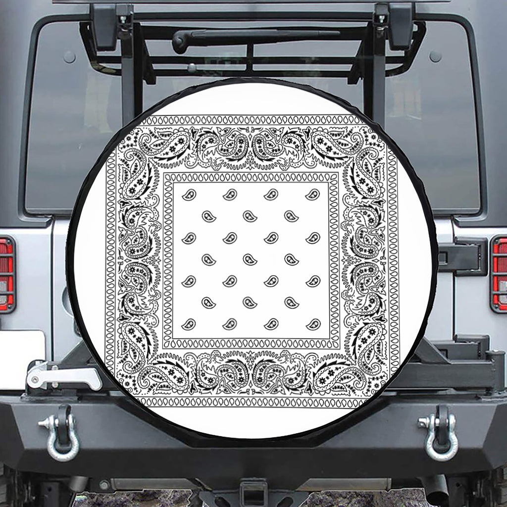 White And Black Paisley Bandana Print Leather Spare Tire Cover