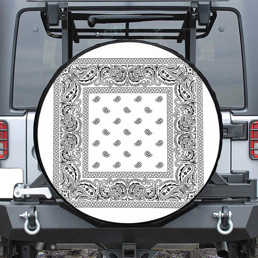 White And Black Paisley Bandana Print Leather Spare Tire Cover