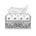 White And Black Paisley Bandana Print Leather Tissue Box Cover