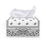 White And Black Paisley Bandana Print Leather Tissue Box Cover