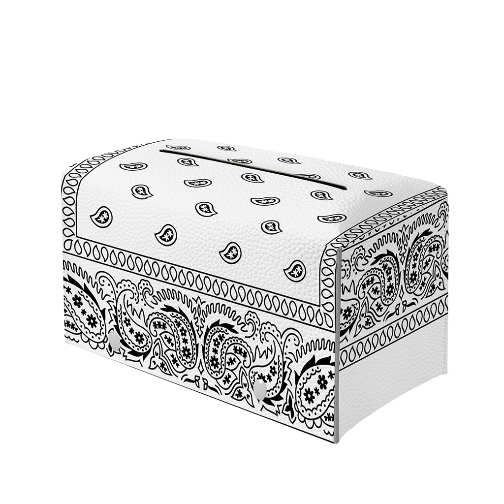 White And Black Paisley Bandana Print Leather Tissue Box Cover