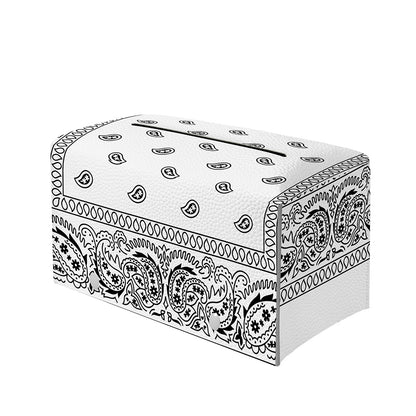 White And Black Paisley Bandana Print Leather Tissue Box Cover
