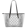 White And Black Paisley Bandana Print Leather Tote Bag With Zipper