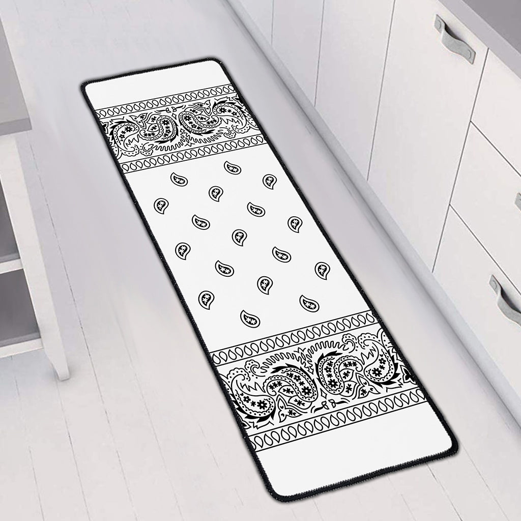 White And Black Paisley Bandana Print Long Kitchen Mat