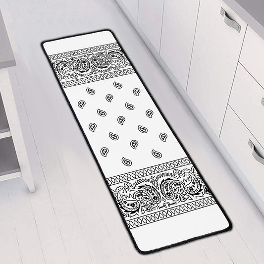 White And Black Paisley Bandana Print Long Kitchen Mat