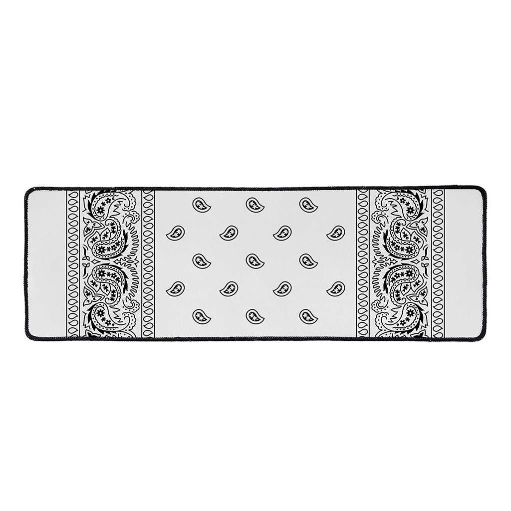 White And Black Paisley Bandana Print Long Kitchen Mat