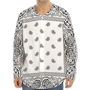 White And Black Paisley Bandana Print Long Sleeve Baseball Jersey