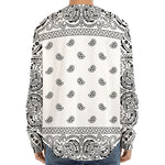 White And Black Paisley Bandana Print Long Sleeve Baseball Jersey