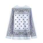 White And Black Paisley Bandana Print Long Sleeve Short Coat