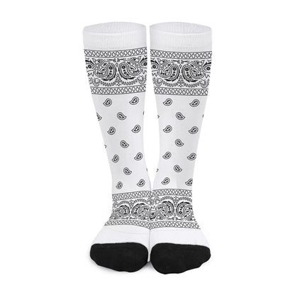 White And Black Paisley Bandana Print Long Socks